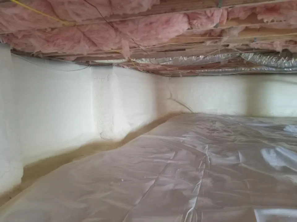 Crawl space encapsulation with closed-cell spray foam for Commercial Roof Restoration in Thornapple